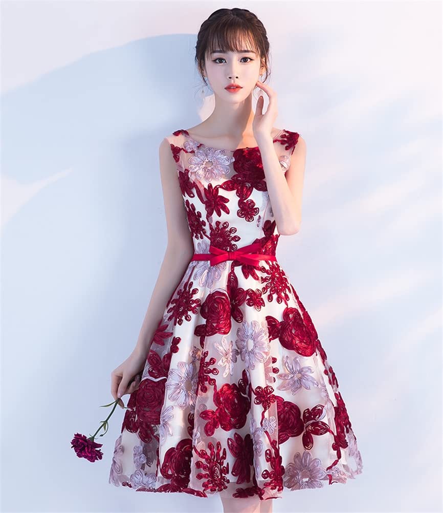 JINZUOMA Evening Midi Wedding Banquet Bridal Sleeveless Floral Print Elegant Formal Perfect for Wine Women's Dress, Dress, Dress, Dress, Dress, Dress,