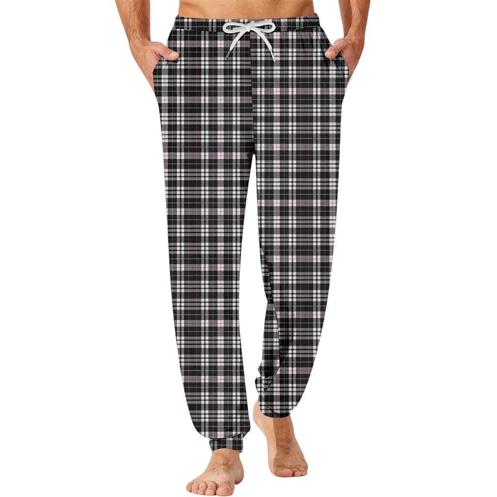 Men's Plaid Print Drawstring Jogger Pants with Pockets Sleepwear for Home