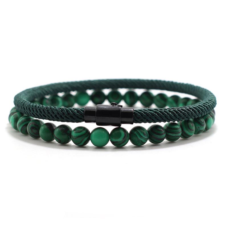 New 2Pcs Men Bracelet Set Lucky Red Thread Braslet 6mm Natural Onyx Tiger Eyes Stone Strand Braclet Pulseria Homme Beach Jewelry