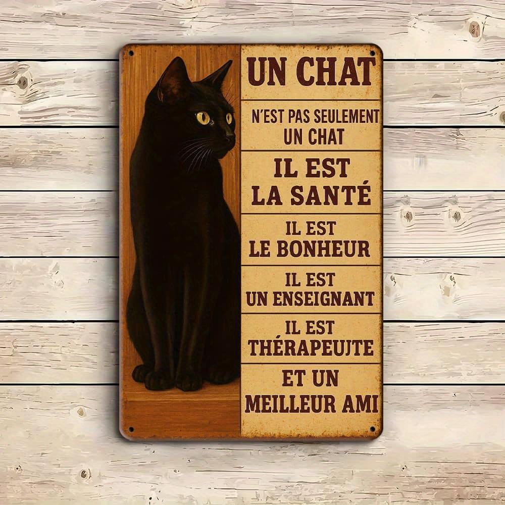 Vintage Black Cat Metal Sign, 20x30cm Rustic Decor.