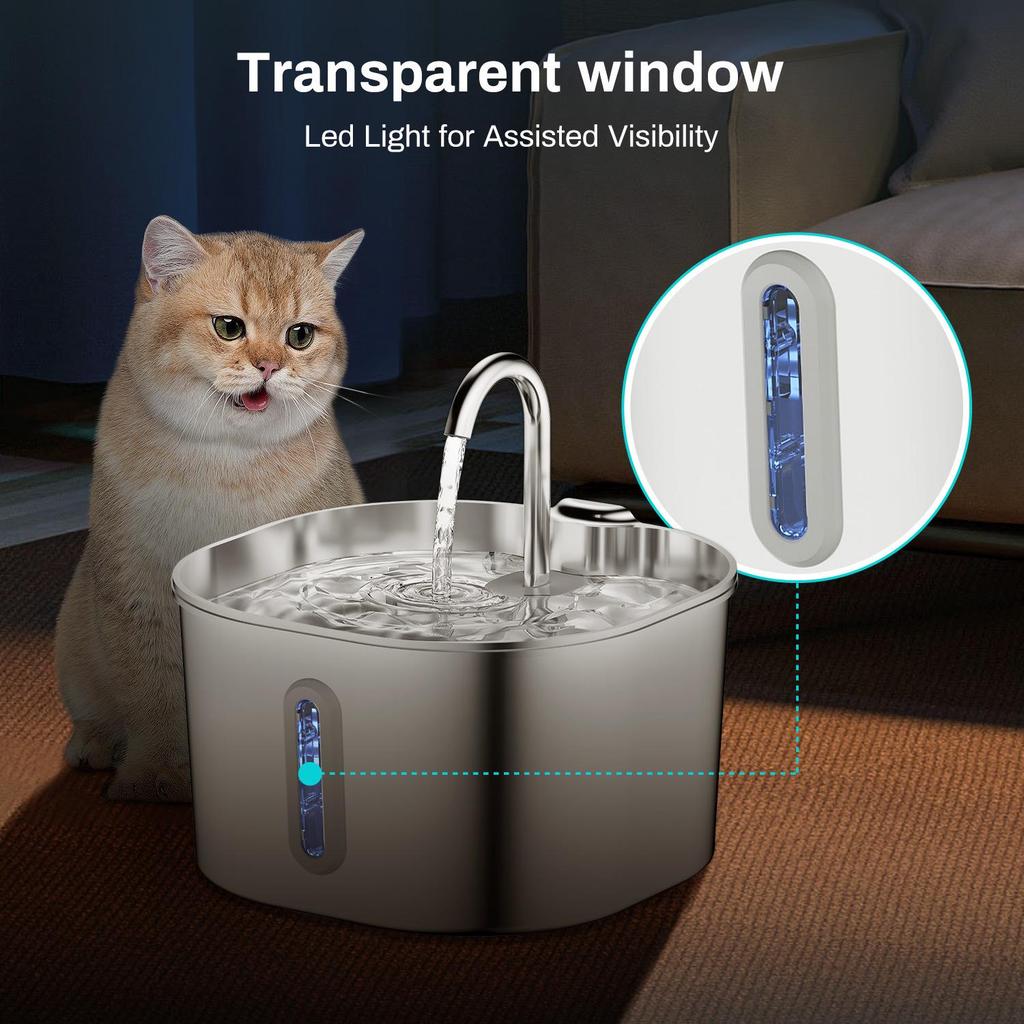 2.2L Stainless Steel Smart Pet Water Fountain - Automatic Circulating Water Feeder for Cats and Dogs