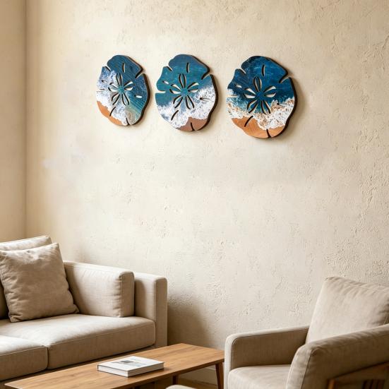 3 Pcs Summer Coastal Wall Decor, Beach Ocean Wave Wall Art, Rustic Wood Carving Nautical Ornament for Bedroom Home Decor