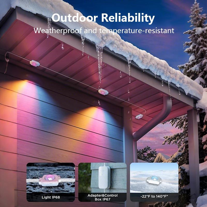 LED Permanent Outdoor Lights IP65 Waterproof RGBIC Eave Lights RGB+IC 100FT Smart LED Eaves Lights  DIY Holiday String Light