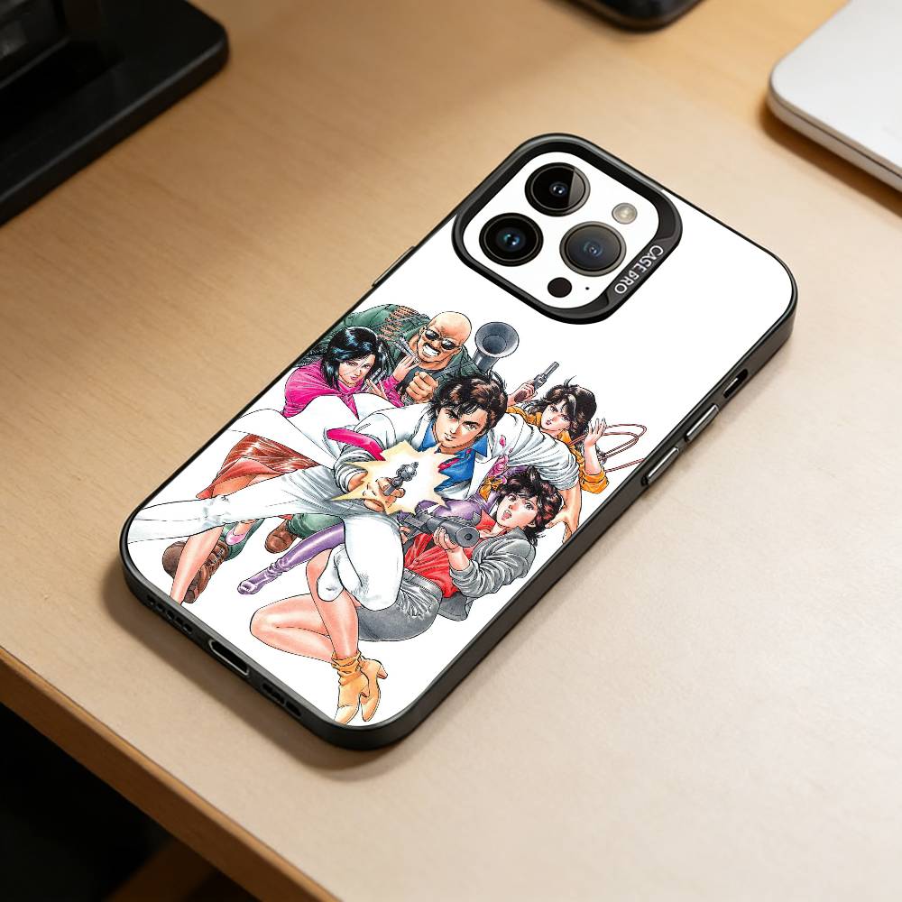 Retro C-City Hunter Comic  Phone Case For iPhone 17,16,15,14,13,12,11 Plus,Pro Max,XS,Colored Silver Plated Inside Cover