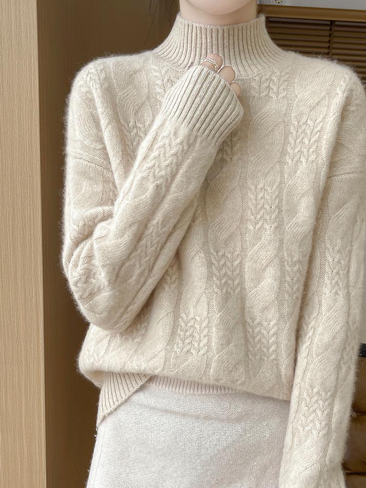 Women's 100% Pure Wool Half-High Collar Sweater - Soft, Comfortable, Versatile Base Layer for Autumn and Winter