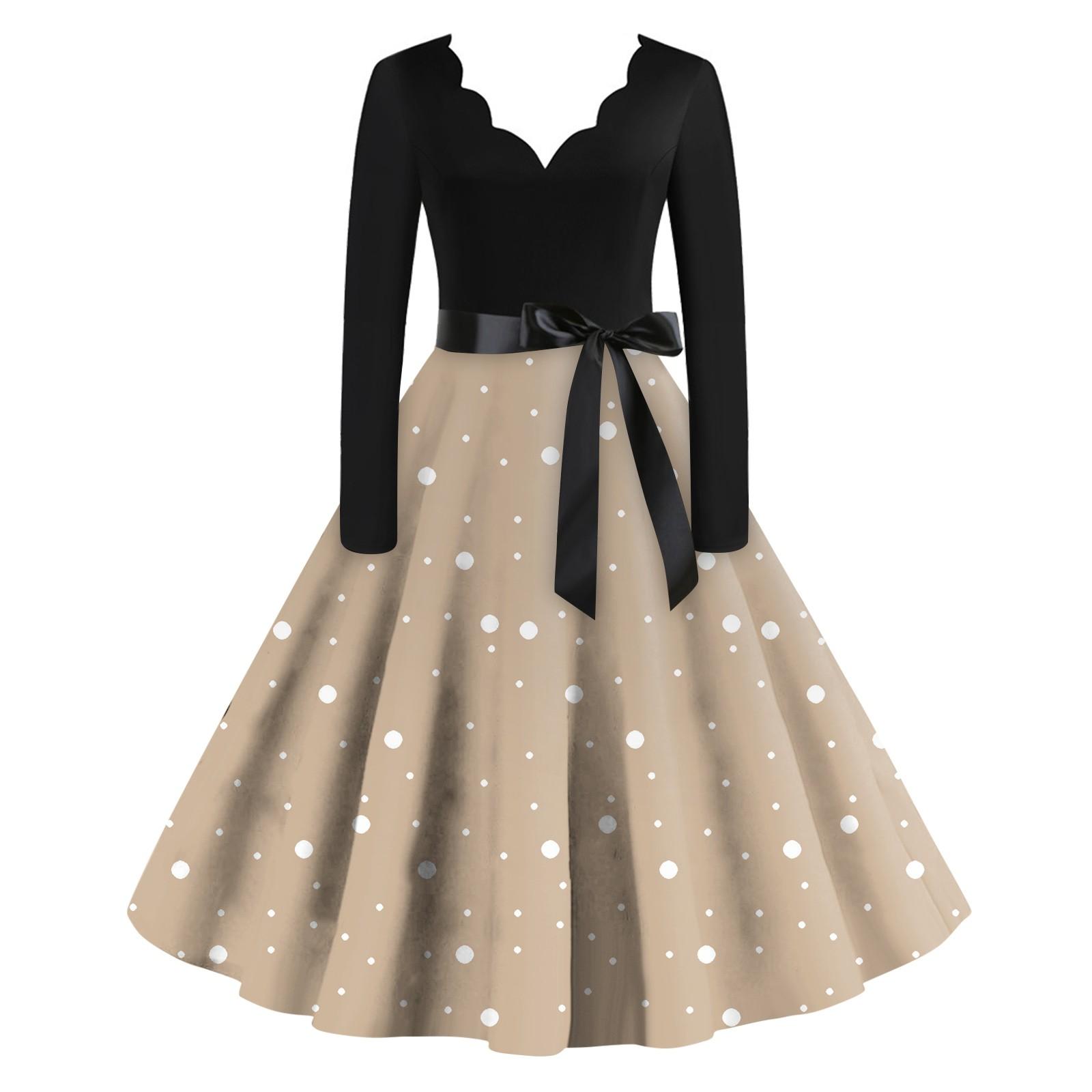 

Женское повседневное модное платье с V-образным вырезом и длинными рукавами в стиле ретро с принтом в горошек XL хаки