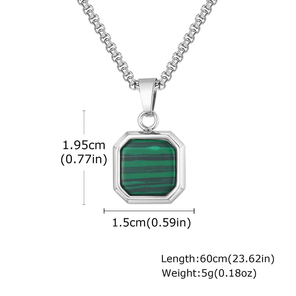 Trendy Green Square Natural Stone Necklace for Men,Stainless Steel Malachite Pendant Necklace,Minimalist Gifts for Husband Dad