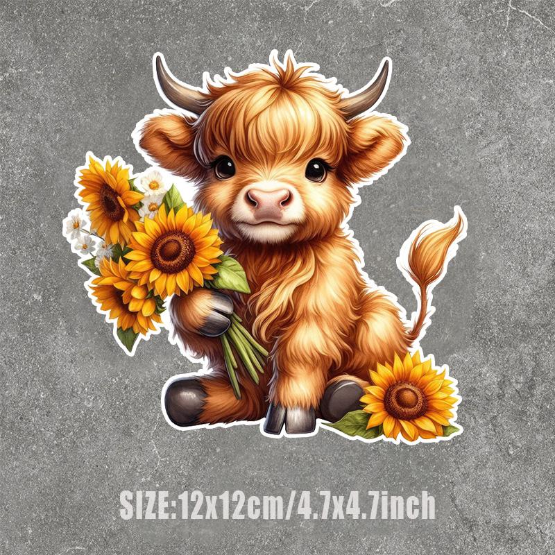 

Корова обіймає соняшники Автомобільні наклейки Веселі водонепроникні вінілові наклейки Декоративні аксесуари для мотоциклів, які використовуються для автомобілів, мотоциклів, ноутбуків, фургонів, чорний