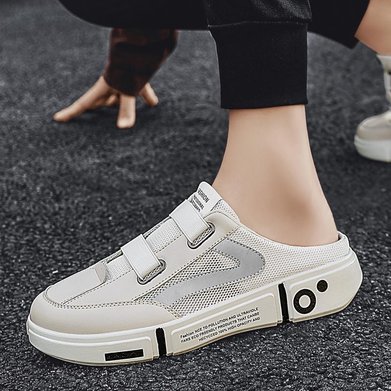 Platform Half Shoes For Men Mules Sandals Flat Summer Backless Loafers Slippers Man Slides Lace Up Mens Semi-Drag Casual Shoes