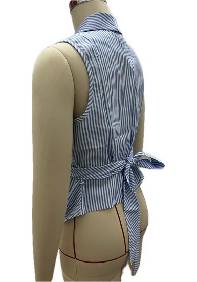 European Striped Sleeveless Tie-Waist Irregular Vest Shirt for Summer 2026