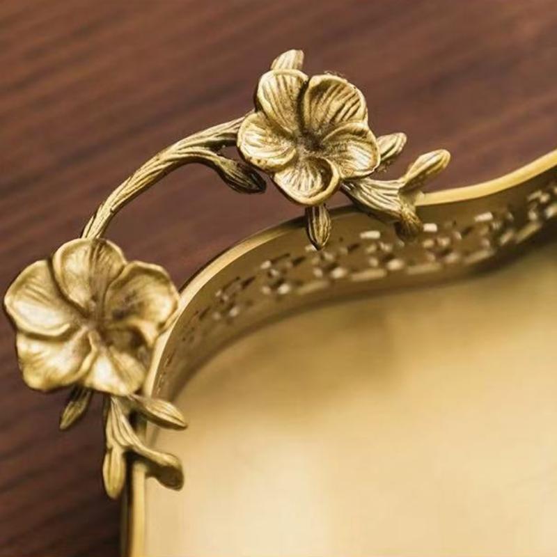 Engraving Brass Fruit Tray,Retro Exquisite European Household Portable Food Plate ,Snack Plate Home Table Wedding Decoration