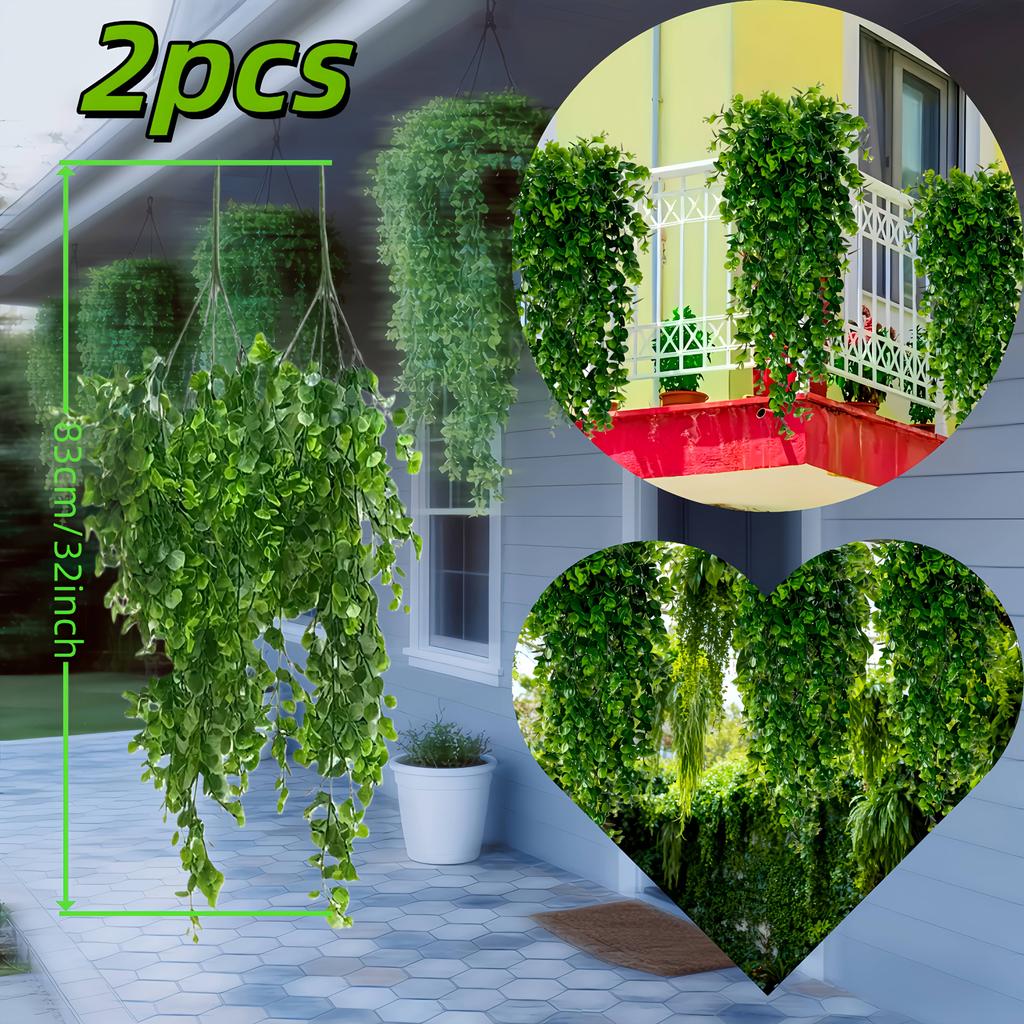 2pcs UV-Resistant Realistic Artificial Ivy Hanging Green Ferns Lifelike Decorative Leaves for Indoor Outdoor Wall Art Porch