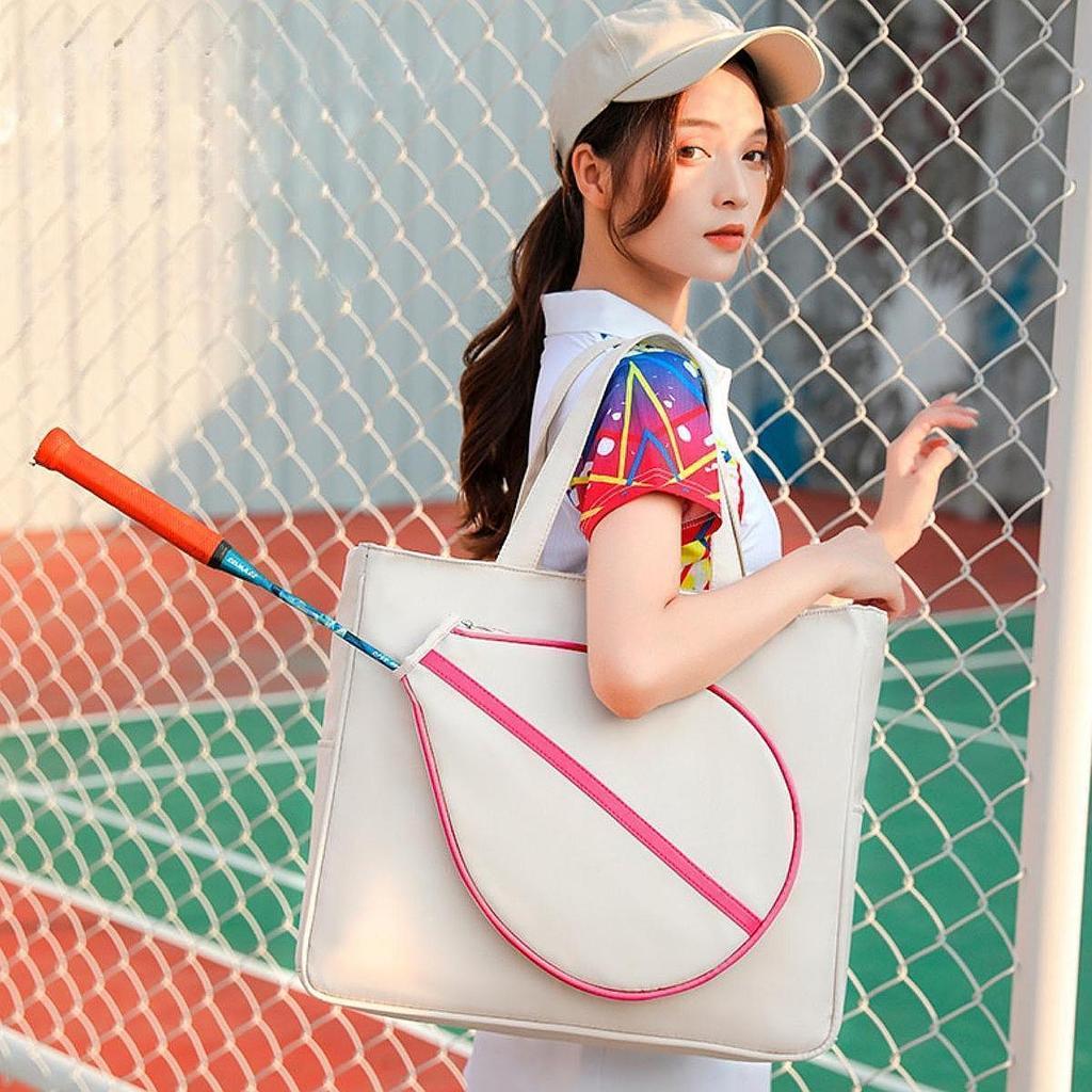Tennis Tote Bag Detachable Racket Holder Storage Large Handbag