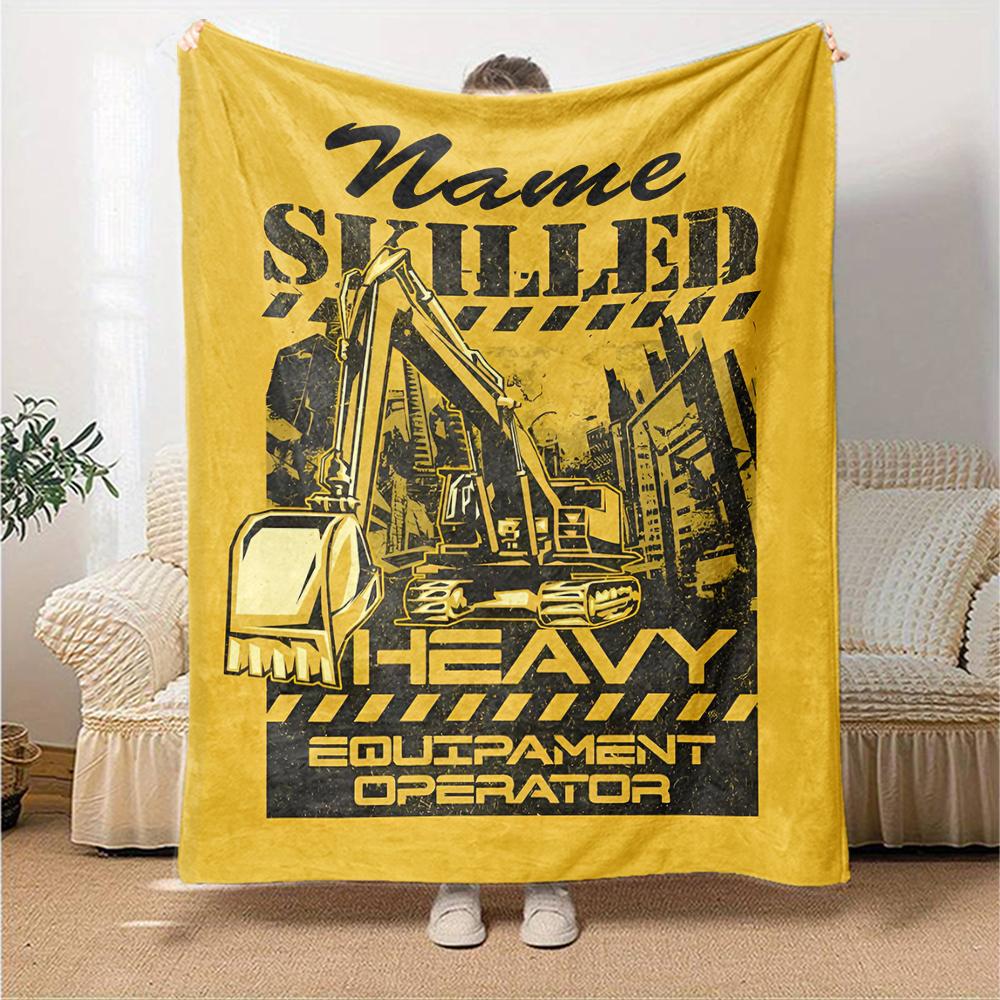 Custom Name excavator Theme Printed Blanket - Perfect for Couch, Bed, Travel & Outdoor Use | Machine Washable, Cozy & Durable.