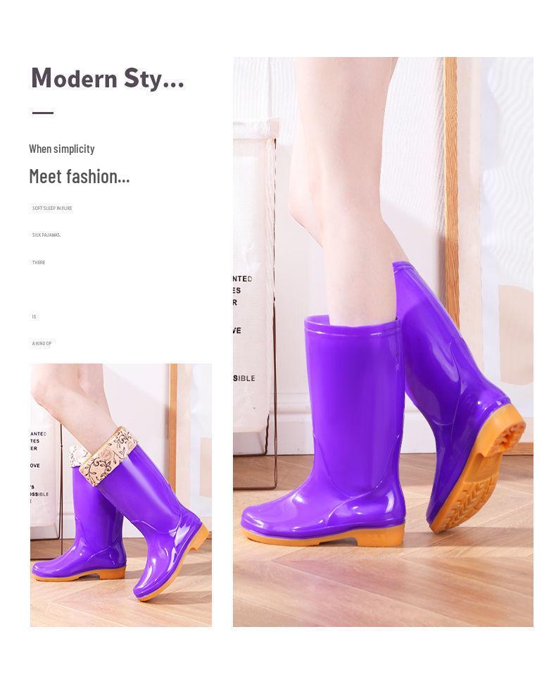 Dámské fleecem podšité protiskluzové nepromokavé gumové holínky s vysokým svrškem