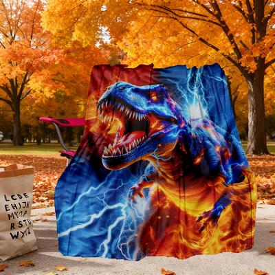 Thunder Dinosaur Fire Outdoor Flannel Blankets, Outdoor Travel, Home Blankets, Fan Gifts,Suitable for All Seasons, Christmas Gifts. R1127007