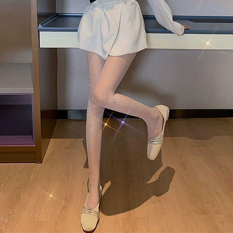 Sexy Tights Women Sexy Lace Mesh Fishnet Stockings Pantyhose Female Hosiery Rhinestone Bling Nightclub Women Tight Pantyhose