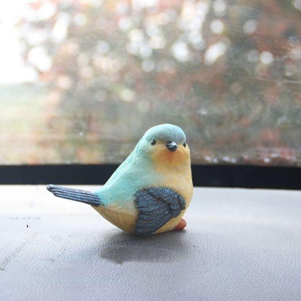 2pcs Resin Simulation Birds Figurine Mini Bird Sculpture Parrot Statue Home Decoration