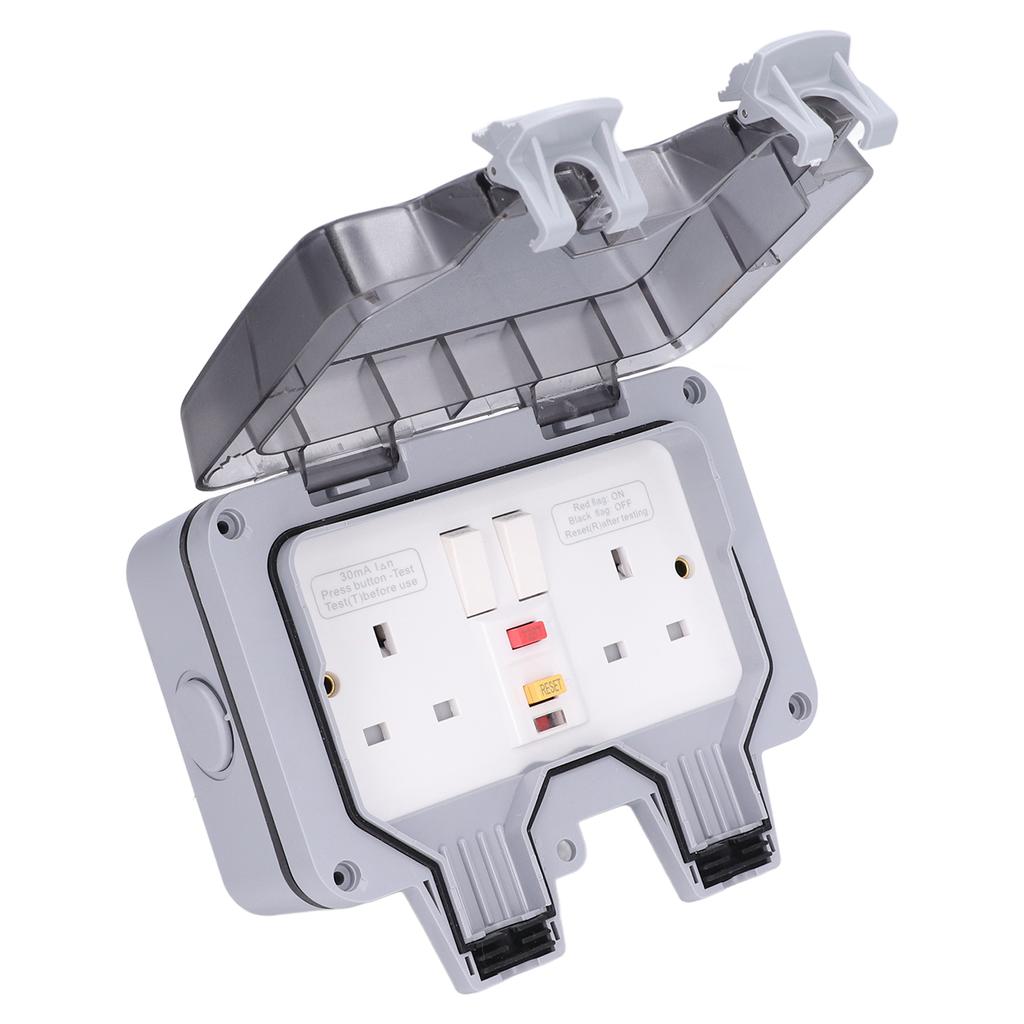 Outdoor Waterproof Socket Wall Electrical Outlets IP66 Weatherproof Box 2 Gang UK Style 250V