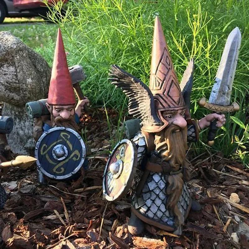 Yeni Yaratıcı Sakallı Cüce Şövalye Tam Kask Kılıç Tutan Cüce Savaşçı Ev Dekoru, Dış Mekan Bahçe Heykeli Reçine El Sanatı Süsü
