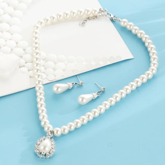 Wassertropfen Kunstperlen Strass Braut Halskette Ohrringe Schmuckset