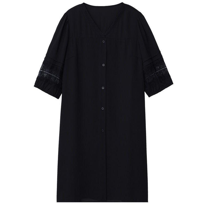 Black Dress Women's Loose Large Size Summer Dress Medium Length Solid Casual Lace Hollow Out Dress