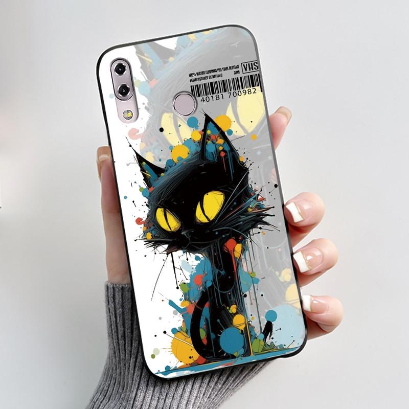 For Asus Zenfone 5 5z ZS620KL ZE620KL X00QD 6.2" 2018 Shockproof Phone Case Aesthetic Fashion Cute Cat Black Soft Silicone Cover