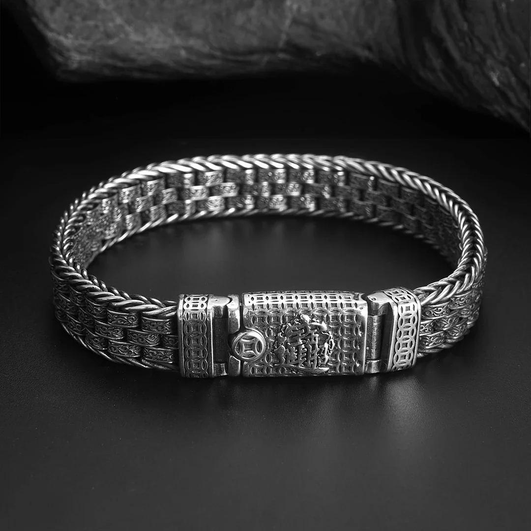 New Silver Color High-end Style Seiko Eternal Rattan Grass Pattern Bracelet Boys Lucky Personality Female Couple Jewelry 18cm
