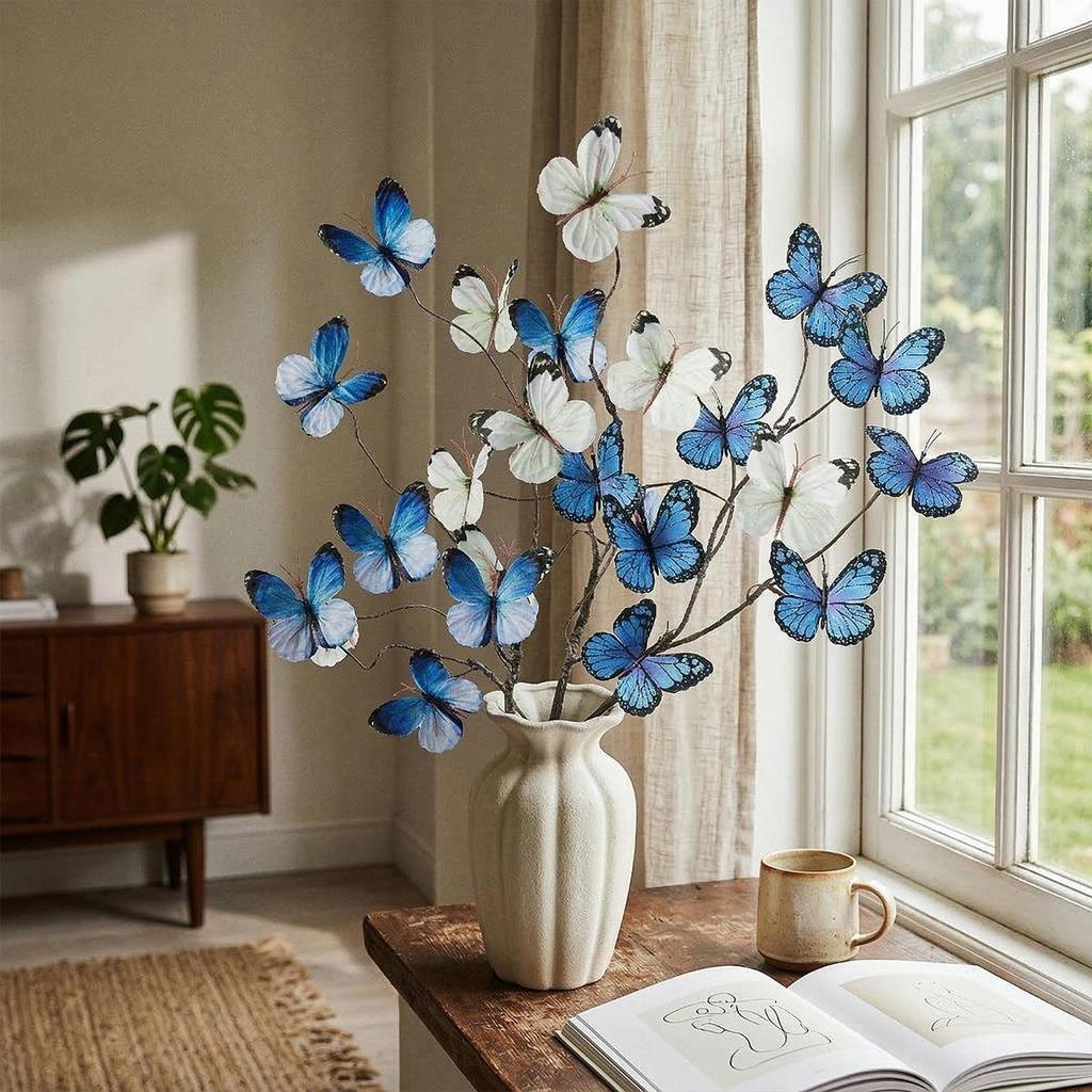 Artificial Butterfly Branches Party Garden Plant Pots Wedding Fake Style D