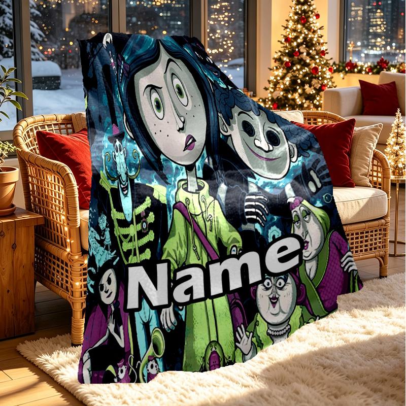Custom Name Personalized Coraline Print Blanket, Home Decor, Bedroom, Sofa, Camping, Couch, Gifts for Birthday Christmas