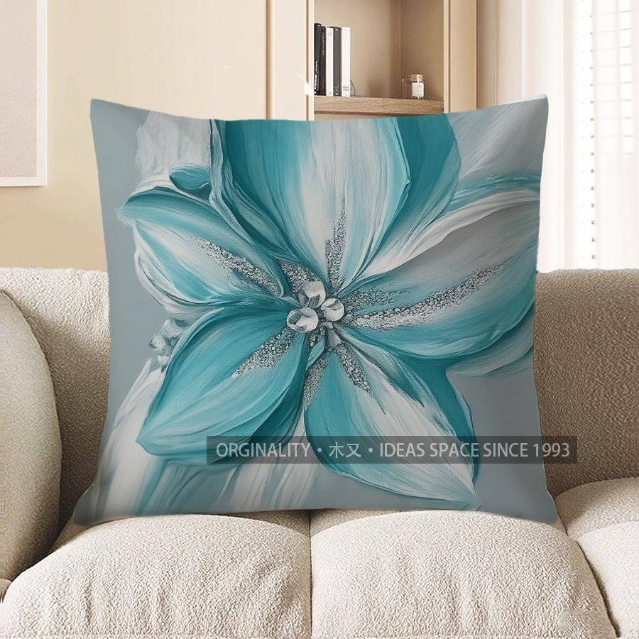 Home Decor Blue Flowers Decorative Digital Print Pillow Cover Pattern Cushion Cover Suitable For Sofa Bedroom Car Pillow Cover