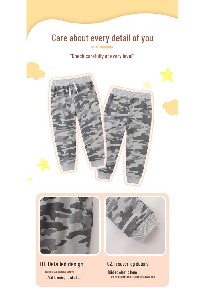 Autumn European Style Boys' Camouflage Sports Pants for Kids