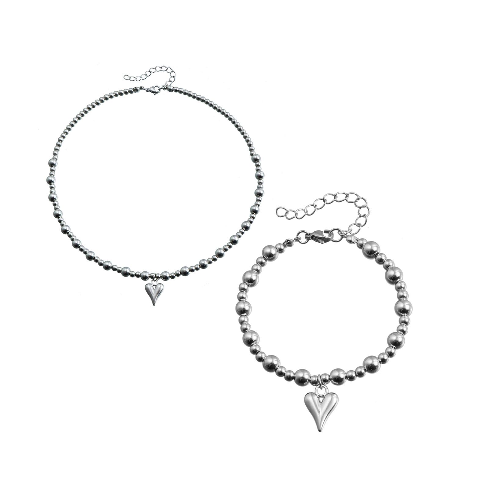 

Elegant Handmade Beadwork Jewelry Set Love Heart Pendant Necklace and Bracelet Versatile Accessory Fashion Accessories
