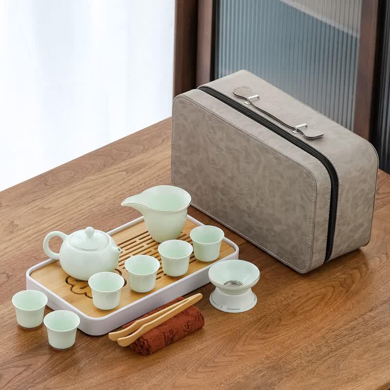 Emerald Green Ceramic Travel Tea Set