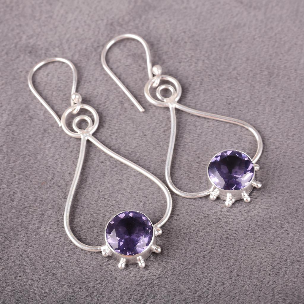 Iolite Earrings, 925 Solid Sterling Silver Earrings Handmade Gemstone Jewelry, Gifts For Wife Brand New Earrings