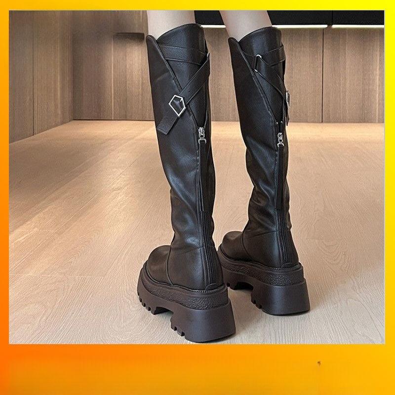 

Новый стиль ботинок на толстом каблуке с мягкой подошвой, универсальные ботинки с круглым носком, женская обувь 40 коричневый