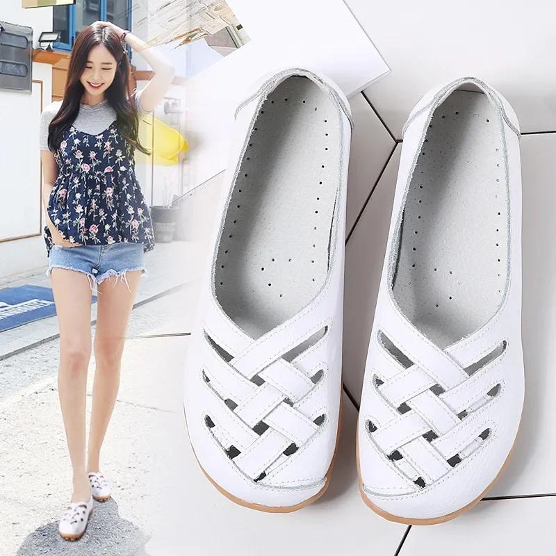 Модная женская обувь Летняя повседневная обувь из кожи без застежек Женские мокасины — фото 3