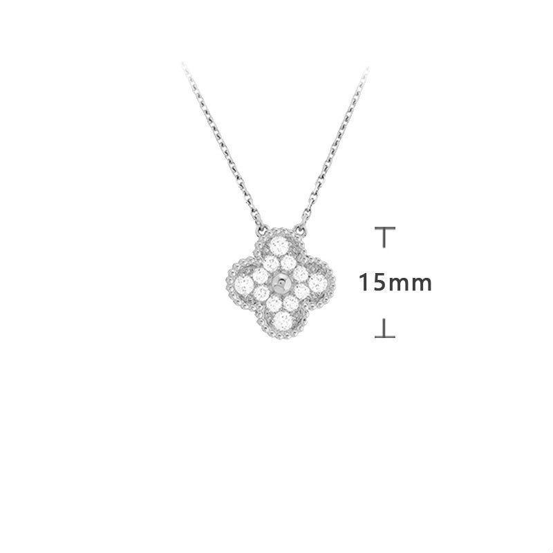 K rose gold four-leaf clover necklace women's single flower white fritillary chalcedony laser agate full diamond collarbone chain
