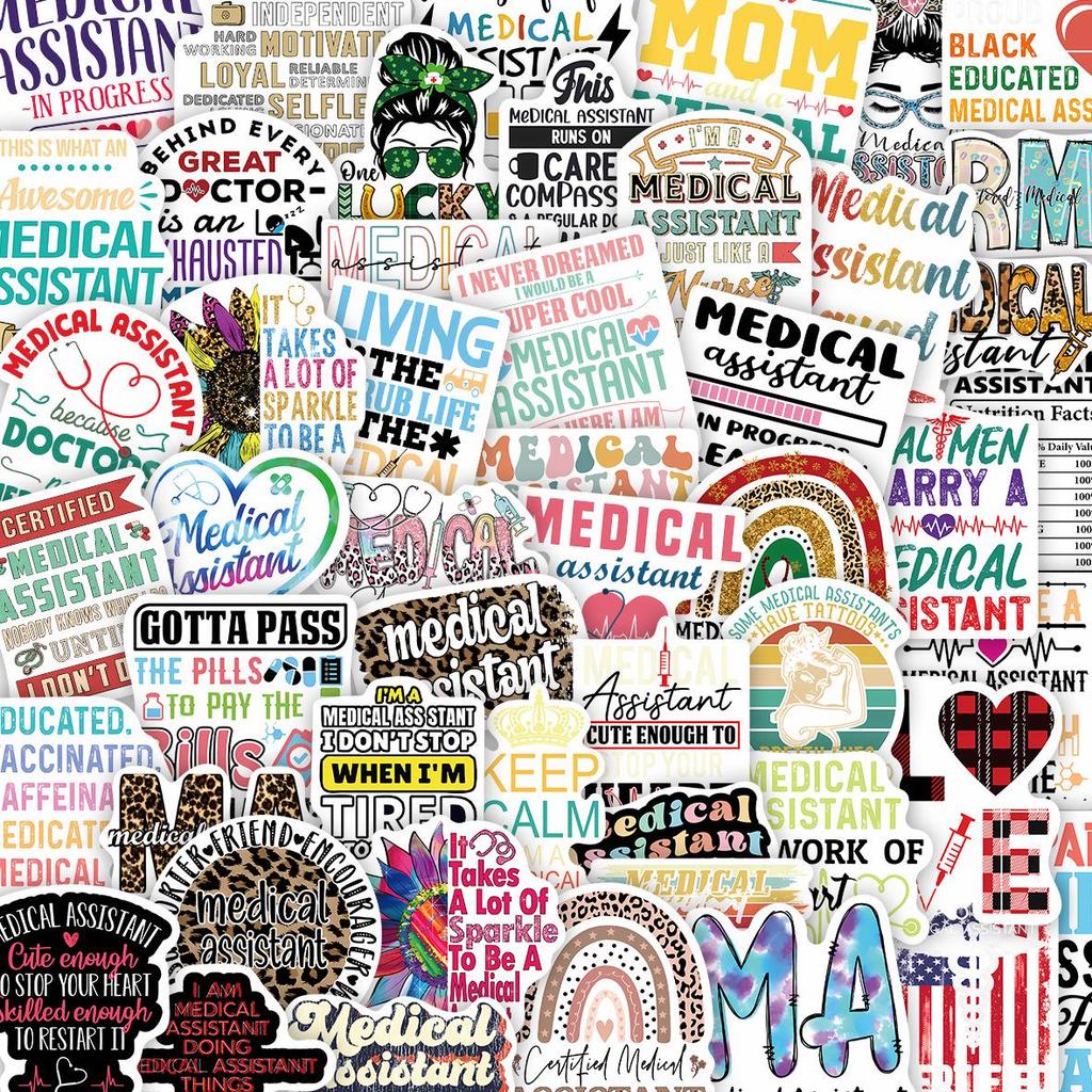 50-Piece Medical Assistant Sticker Set for Notebooks, Luggage, Phone Cases, and Skateboards