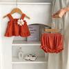 Cute 2024 Summer Infant Girl's Sweet Floral Dot Print Sleeveless Outfit With Shorts