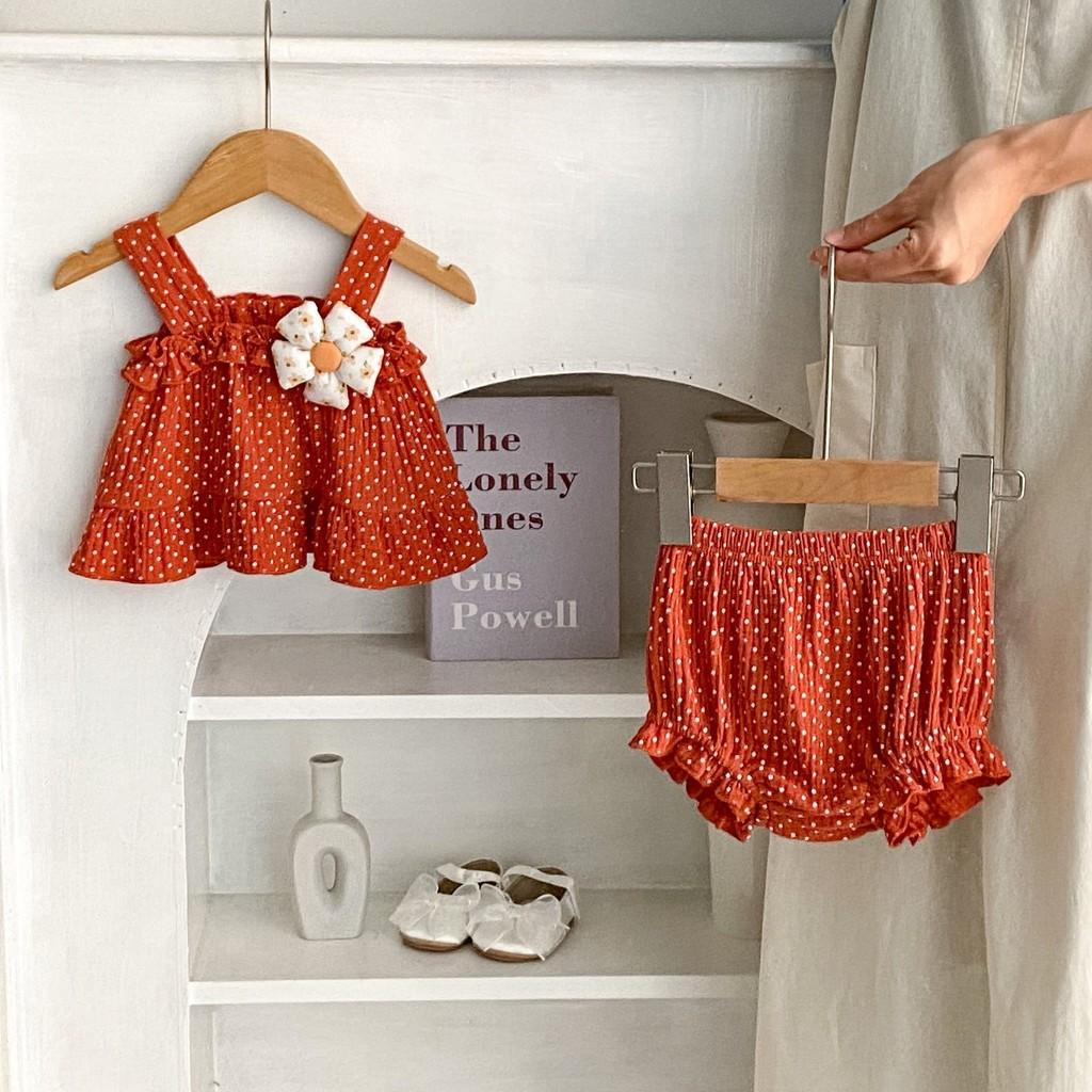 Cute 2024 Summer Infant Girl's Sweet Floral Dot Print Sleeveless Outfit With Shorts