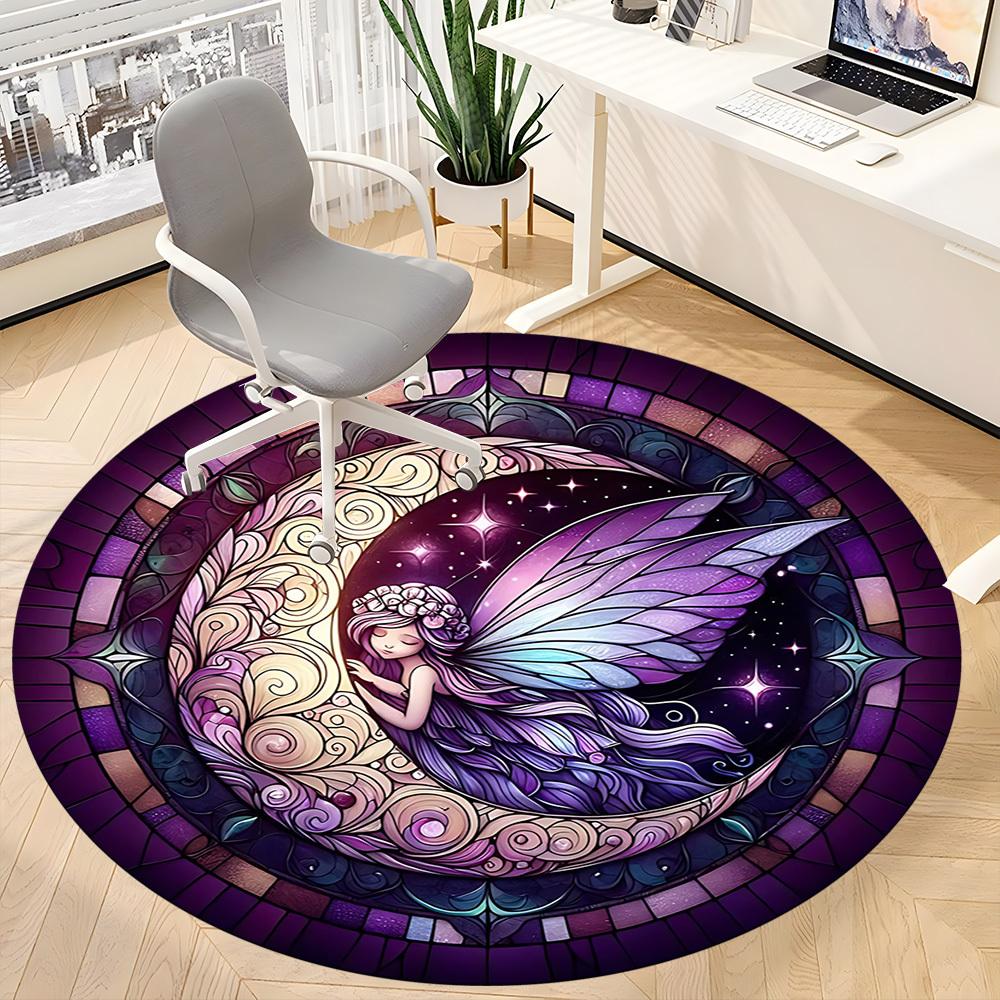 1PC Fairy Moon Office Round Area Rug, Indoor Mat Suitable ForOffice, Under Office Chairs Bedroom Living Room Home Decor, Room Deco, D033