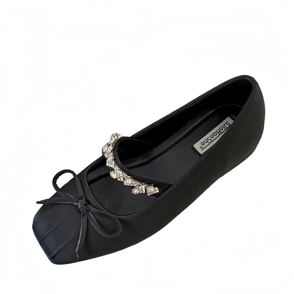 French thick heel bag head half slippers outer wear women's shoes summer 2025 new rhinestone word with bow single shoes