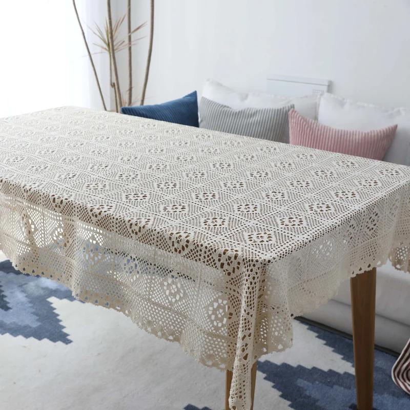 Pastora Cotton Crochet Tablecloth Rectangle Black Hollow Handmade Vintage Lace Table Cloth Cover Towel For Home Kitchen Decor