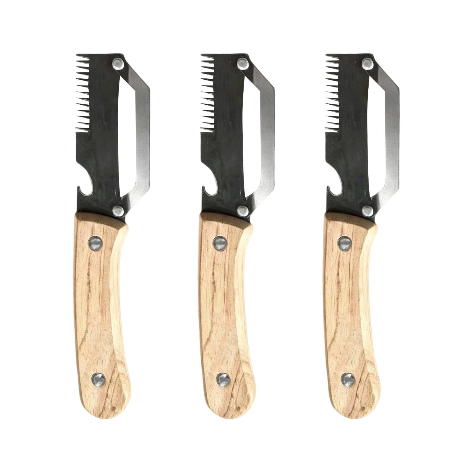

3 Piece Multi Function Peeler Set with Solid Wood Handle Stainless Steel Blade for Fruit and Vegetable Preparation Kitchen Tool Set One Size
