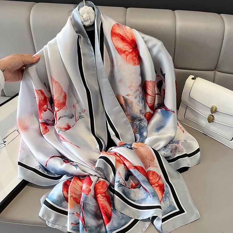 180X90Cm Luxury  Fashion Summer Women Soft Silk Scarves Female Shawl Foulard Ladies Muffler Beach Wrap Bandanna Pareo Beach