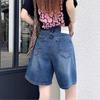 Retro Blue Korean-Style Wide-Leg Denim Shorts for Women - Comfortable and Slimming Five-Point Design with Loose Fit