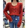 Twist square neck sweater women's loose and thin autumn new college style niche design knitted cardigan women