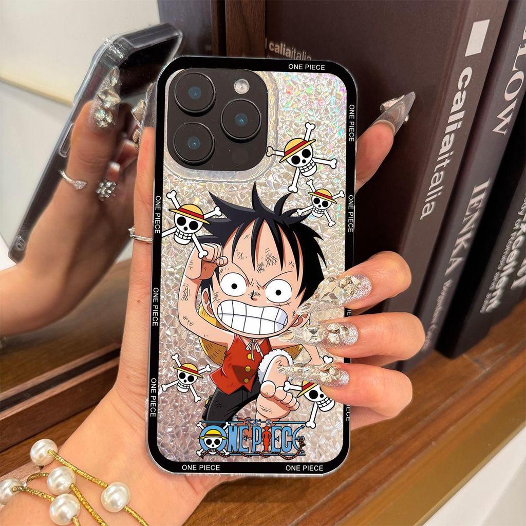 Case for iphone 15 16 Plus 11 18 Pro Max 13 Air 12 17 Pro XR XS Max 14 Silver Glitter Crackle Background Luffy Battle Pattern