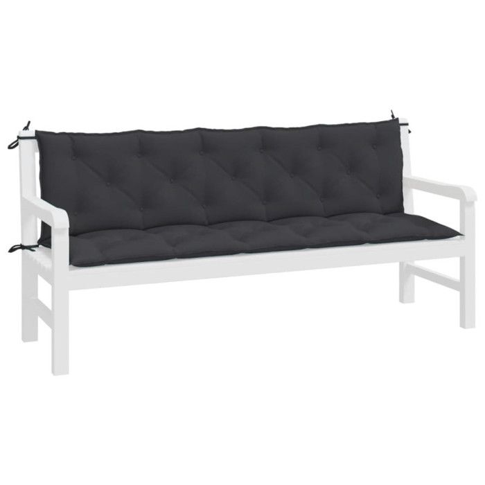 VidaXL Set of 2 Garden Bench Cushions, Bench Cover with Tie Strings, Waterproof Outdoor Cushion, Black 361723
